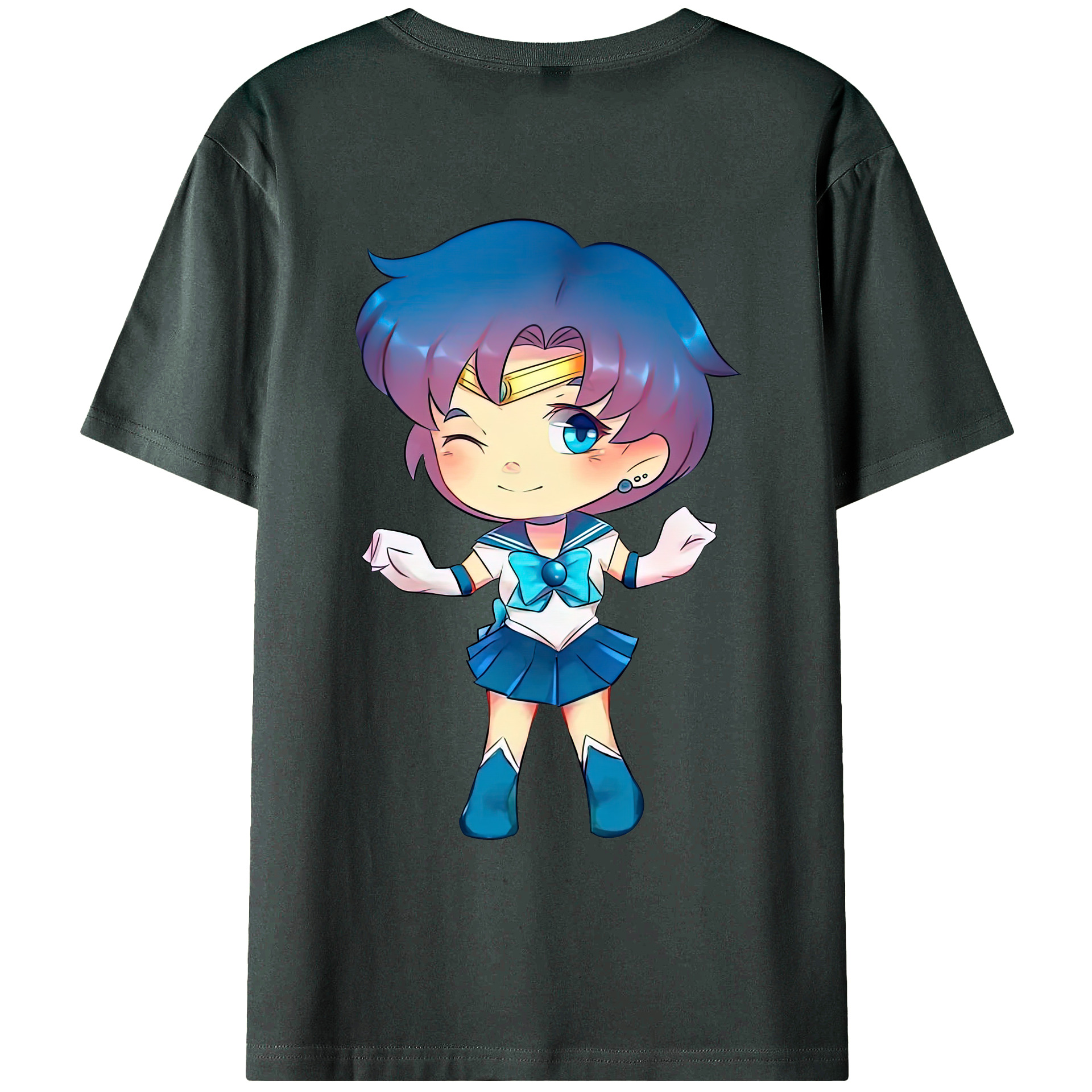 （画像用） 美少女戦士セーラームーン 水野 亜美 みずの あみ Sailor Moon Mizuno Ami 綿100％ メンズ半袖Tシャツ（バックプリント） 通気性